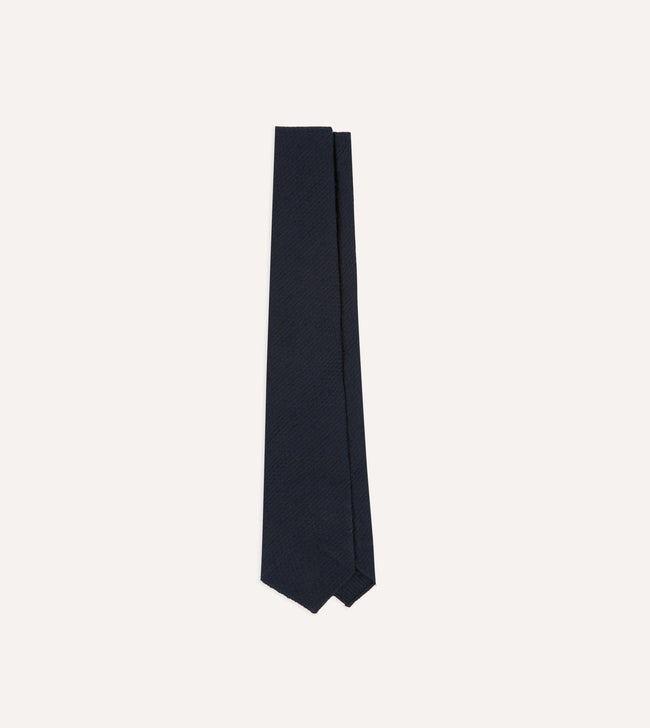 Navy Shantung Silk Hand-Rolled Tie Hover Image
