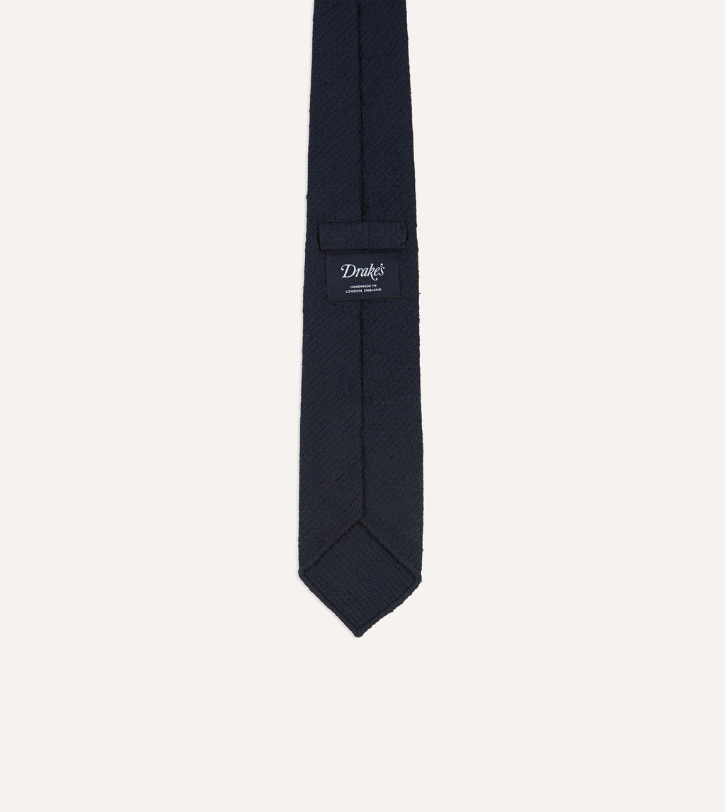 Navy Shantung Silk Hand-Rolled Tie