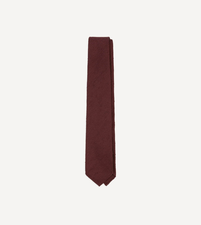 Burgundy Herringbone Shantung Silk Tipped Tie Hover Image