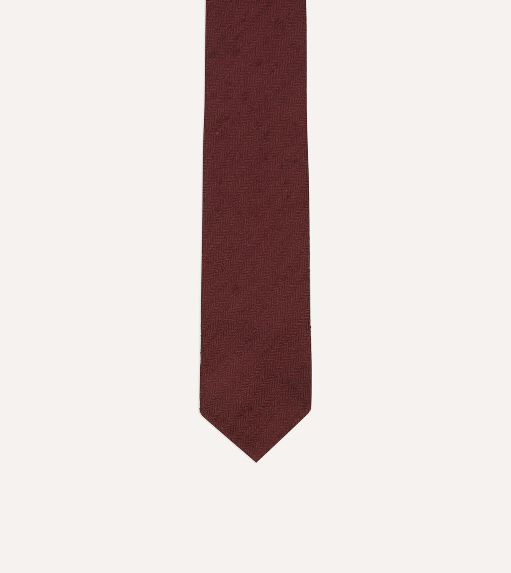 Burgundy Herringbone Shantung Silk Tipped Tie