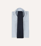 Navy Herringbone Shantung Silk Hand-Rolled Tie