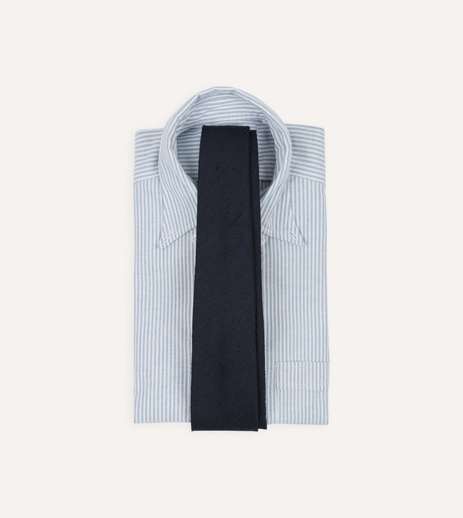 Navy Herringbone Shantung Silk Hand-Rolled Tie Main Image