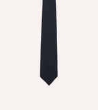 Navy Herringbone Shantung Silk Hand-Rolled Tie