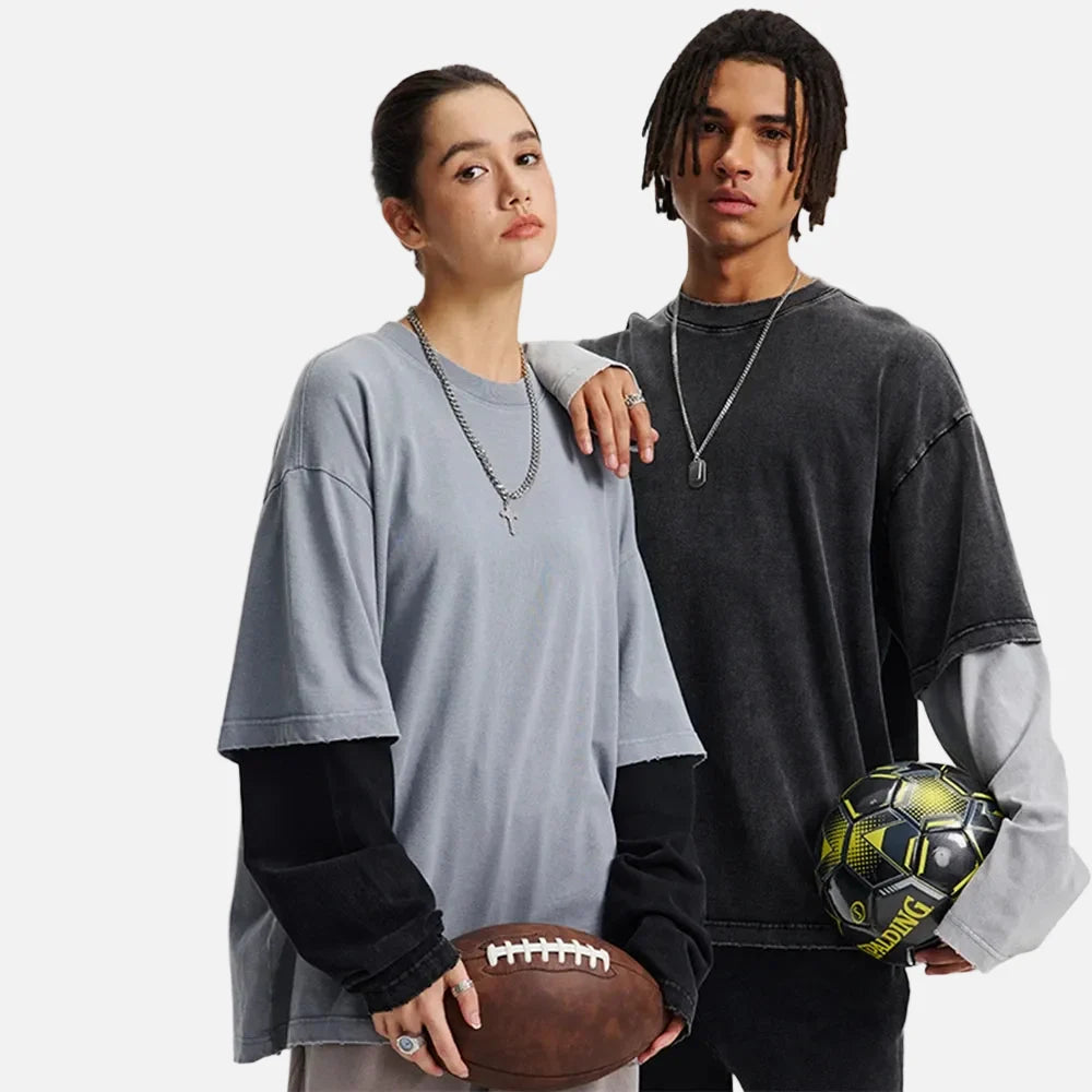 Essential Vintage Wash Double Layer Long Sleeve