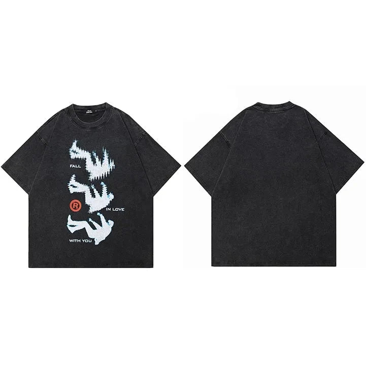 'Fall in Love with You' Acid Washed Graphic T-Shirt