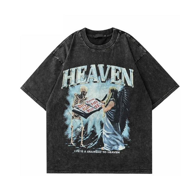 'Heaven' Acid Wash Graphic T-Shirt Hover Image