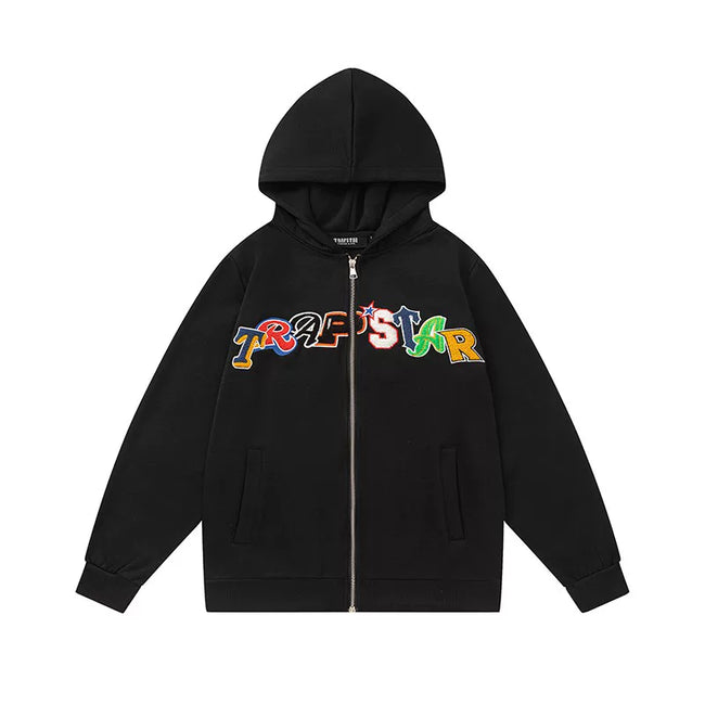 Trapstar Style Autumn/Winter Multi-Color Patchwork Full-Zip Hoodie - Black Hover Image
