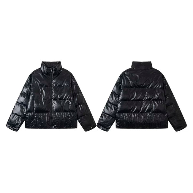 Trapstar Glossy Patent Stand Collar Puffer Jacket - Black Hover Image