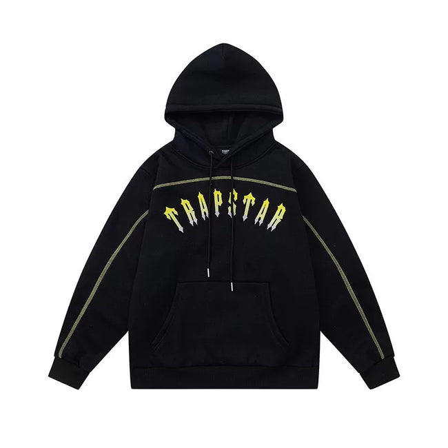 Trapstar Style Autumn/Winter Contrast Stitching Logo Hoodie - Black/Yellow Hover Image