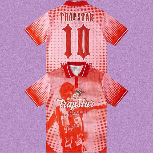 Trapstar Halftone Graphic Polo Jersey - Red/White Hover Image