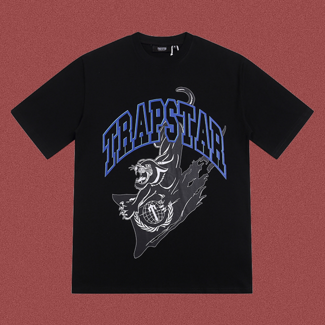 Trapstar Shooters Panther Arch Logo Tee - Black/Blue Hover Image