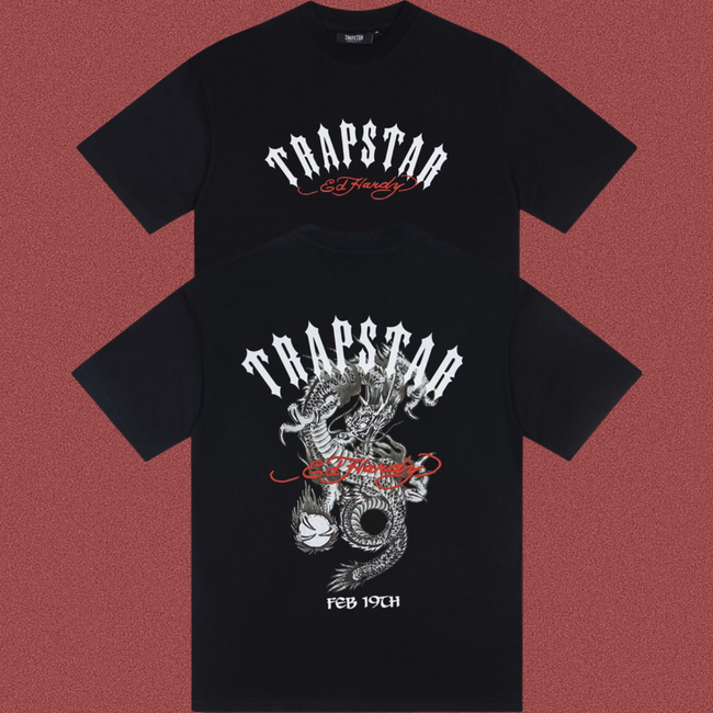 Trapstar Dragon & Globe Arch Logo Graphic Tee - Black Hover Image
