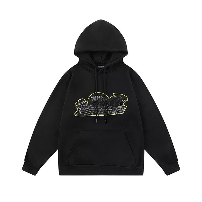 Trapstar Style Autumn/Winter Yellow-Trim Shooters Hoodie - Black Hover Image