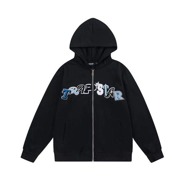 Trapstar Style Autumn/Winter Blue & White Gradient Full-Zip Hoodie - Black Hover Image
