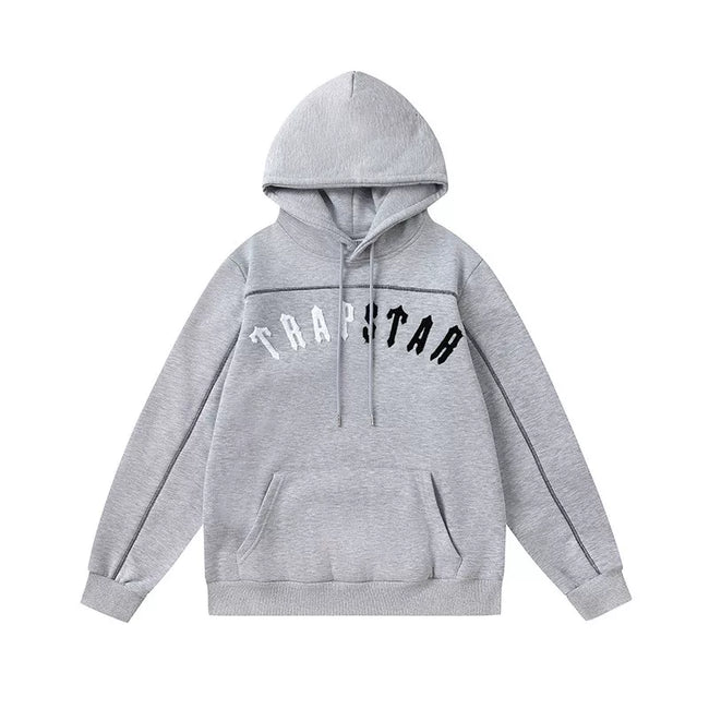 Trapstar Style Autumn/Winter Split-Color Arch Logo Hoodie - Heather Grey/Black Hover Image