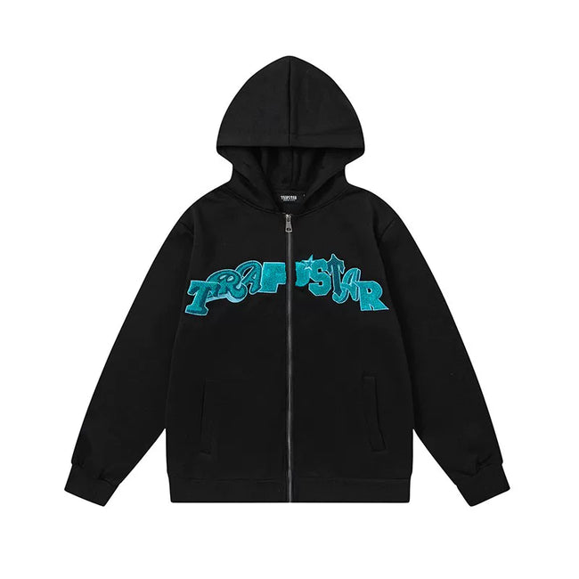Trapstar Style Autumn/Winter Teal & Blue Gradient Full-Zip Hoodie - Black Hover Image