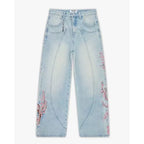 Cross border hot Y2K American retro plum blossom embroidery wide leg pants hip-hop street loose men's and women's jeans