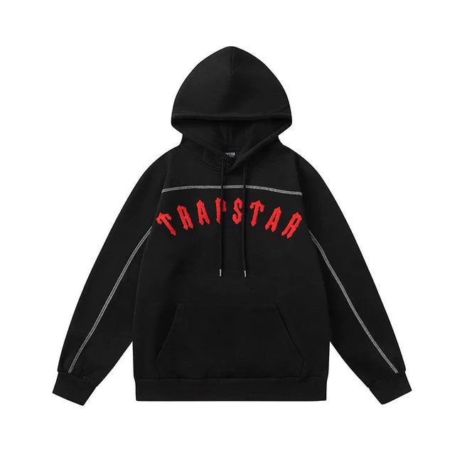Trapstar Style Autumn/Winter Contrast Stitching Logo Hoodie - Black/Red Hover Image