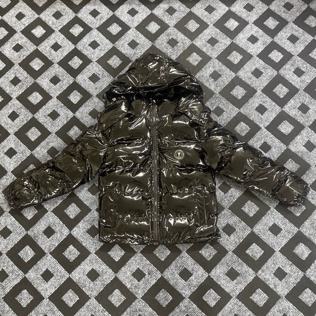 Trapstar Glossy Patent Hooded Puffer Jacket - Dark Bronze/Black Hover Image
