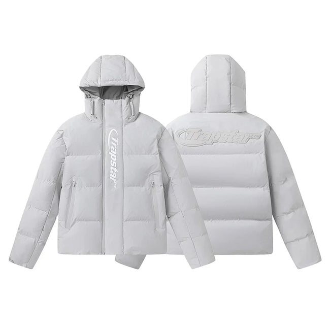 Trapstar Embossed Arch Logo Puffer Jacket - Light Grey Hover Image