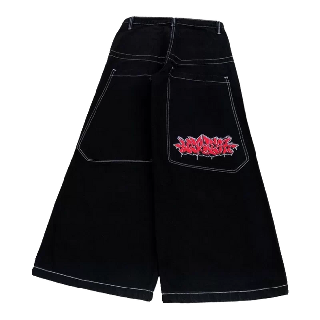 Cross -border Amazon European and American high street JNCO pattern embroidered jeans hiphop hip -hop loose wide leg leisure tide Hover Image