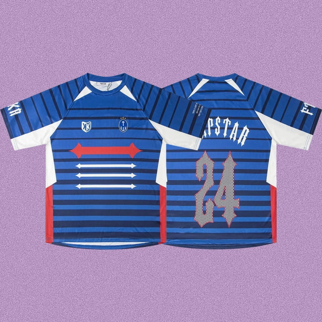 Trapstar Horizontal Stripe Football Jersey - Royal Blue/White Hover Image