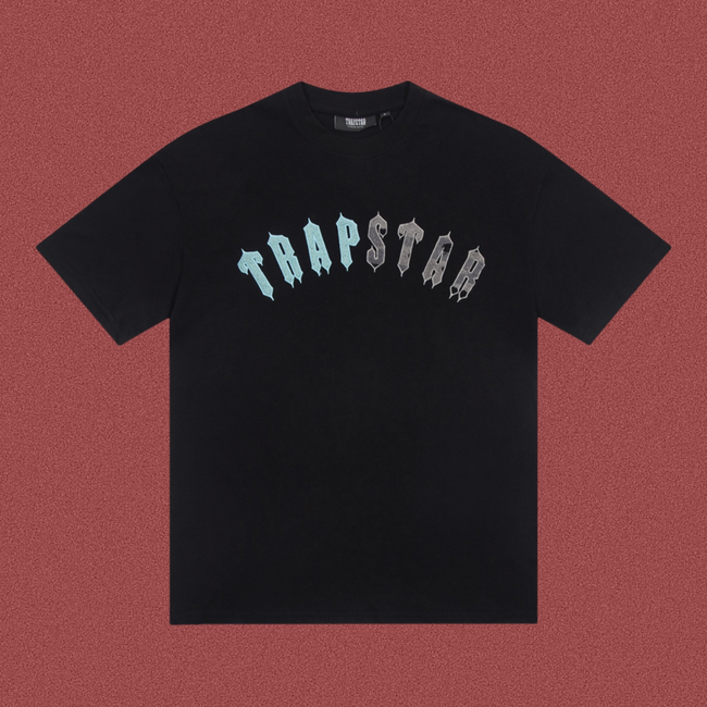 Trapstar Cyan Gradient Arch Logo Tee - Black Hover Image