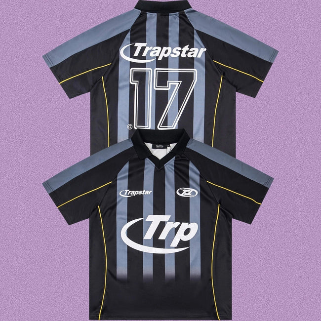Trapstar Vertical Stripe Football Jersey - Black/Charcoal Hover Image