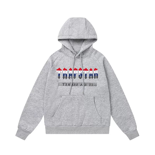 Trapstar Style Autumn/Winter Red, White & Black Gradient Logo Hoodie - Heather Grey Hover Image