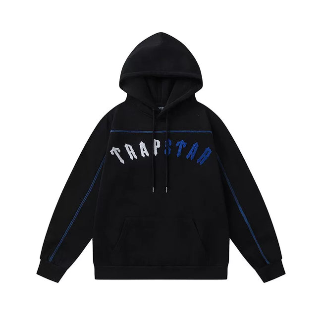 Trapstar Style Autumn/Winter Split-Color Arch Logo Hoodie - Black/Blue Hover Image