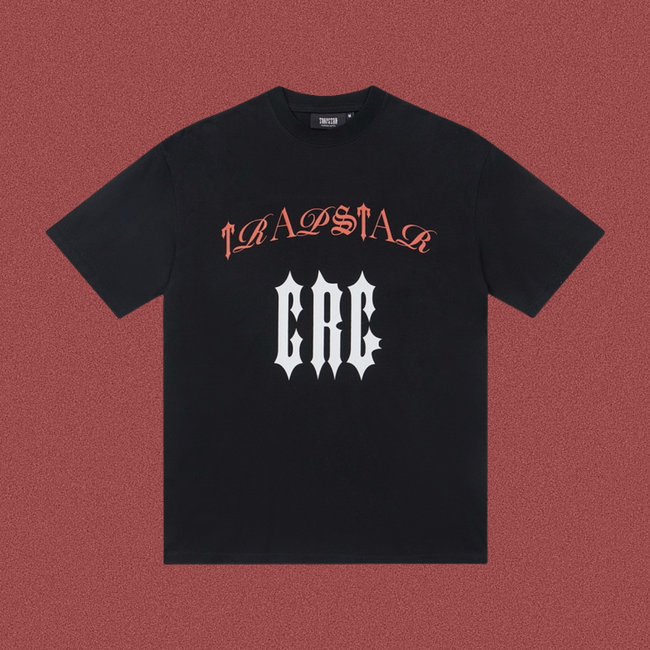 Trapstar Arch Logo & "CRC" Gothic Tee - Black/Orange Hover Image