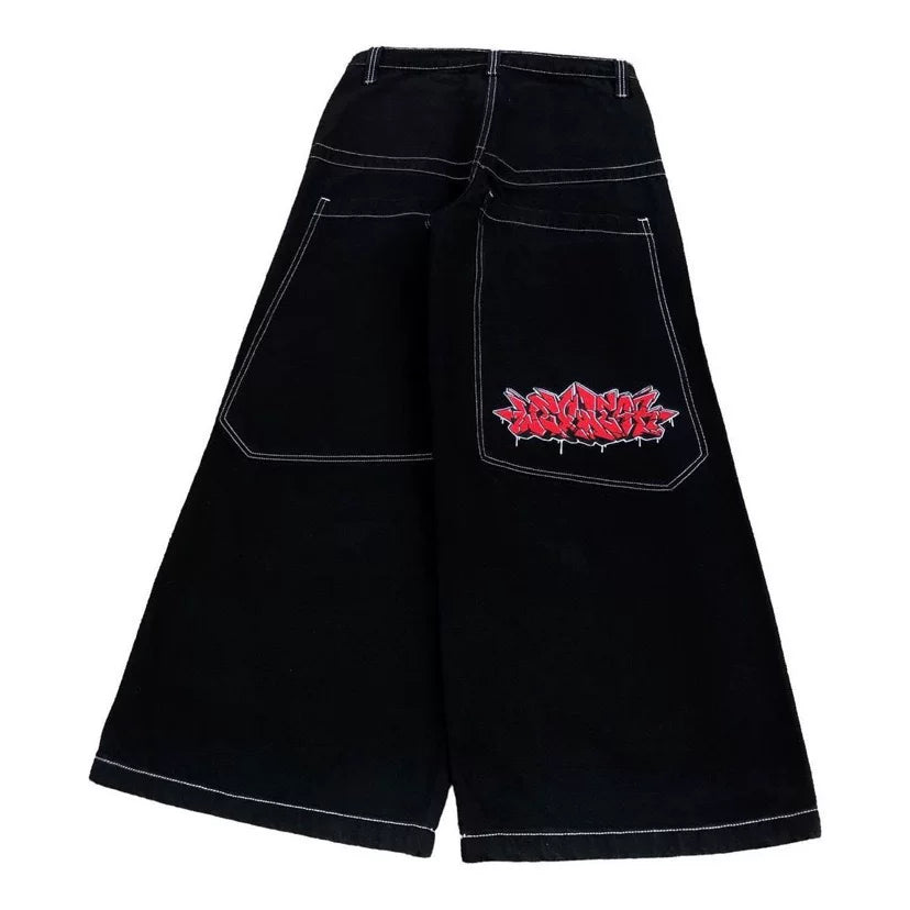 Cross -border Amazon European and American high street JNCO pattern embroidered jeans hiphop hip -hop loose wide leg leisure tide