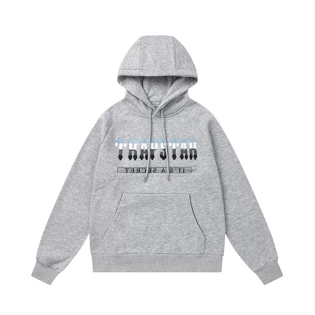 Trapstar Style Autumn/Winter Blue, White & Black Gradient Logo Hoodie - Heather Grey Hover Image