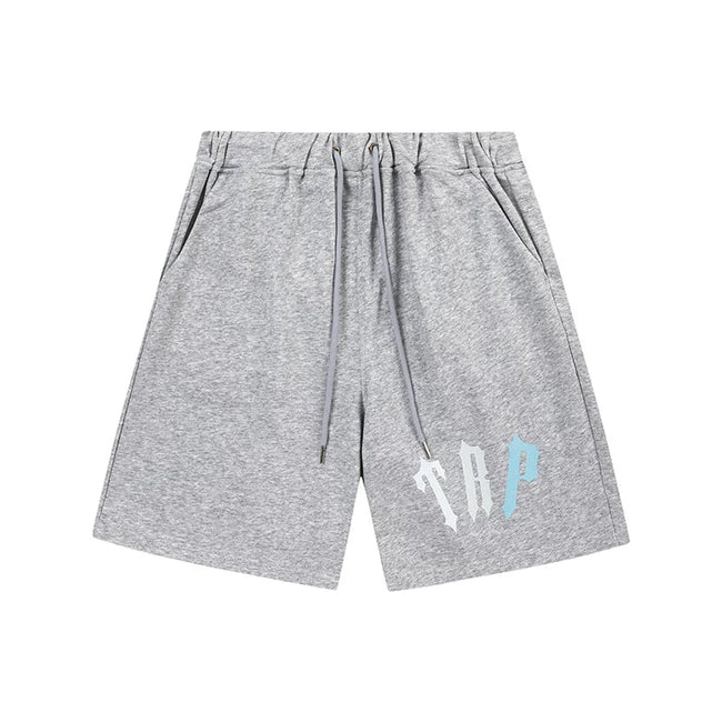 Trapstar Arch Logo Small Trap Sweat Shorts - Grey/Ice Blue Hover Image