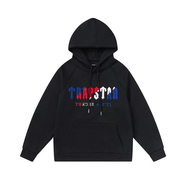 Trapstar Style Autumn/Winter Red-White-Blue Gradient Hoodie - Black Hover Image