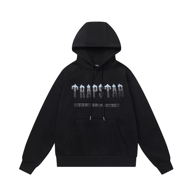 Trapstar Style Autumn/Winter Blue & Black Gradient Logo Hoodie - Black Hover Image
