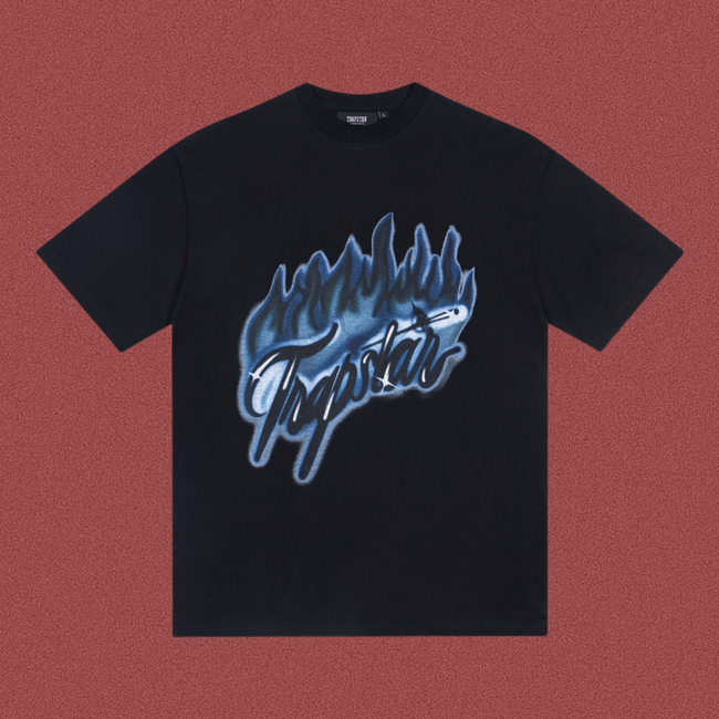 Trapstar Blue Airbrush Flame Logo Tee - Black Hover Image