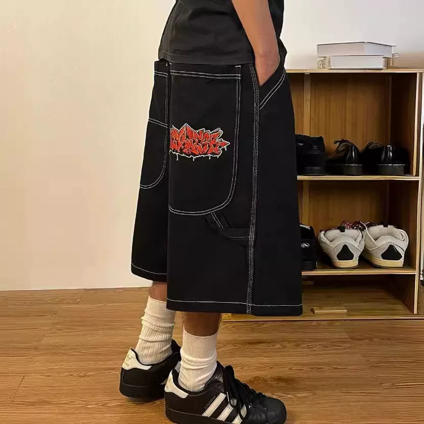 Cross -border Amazon European and American high street JNCO pattern embroidered jeans hiphop hip -hop loose wide leg leisure tide