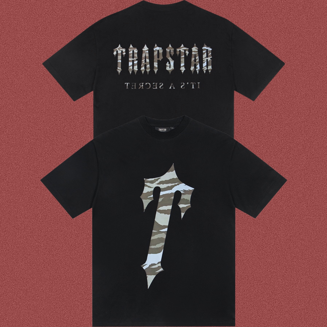 Trapstar Camo Fill Gothic Logo & Arch Tee - Black Hover Image