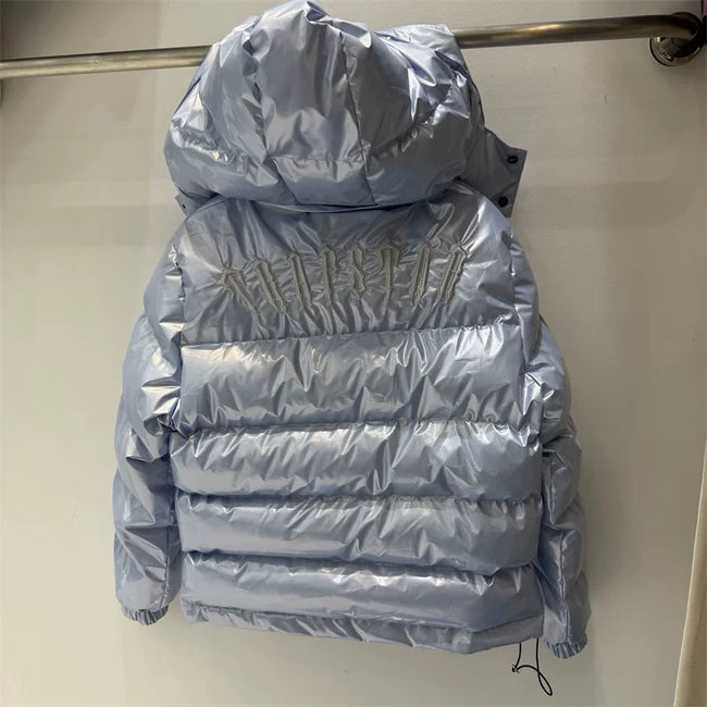 Trapstar Glossy Patent Hooded Puffer Jacket - Ice Blue Hover Image