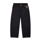 Cross border hot Y2K American retro plum blossom embroidery wide leg pants hip-hop street loose men's and women's jeans