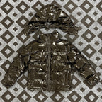 Trapstar Glossy Patent Hooded Puffer Jacket - Dark Bronze/Black