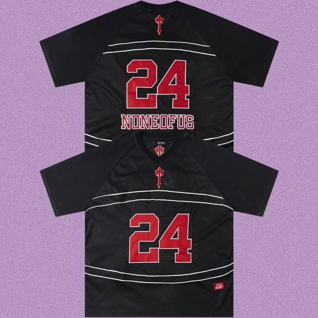 Trapstar "NONEOFUS" Raglan Football Jersey - Black/Red Hover Image