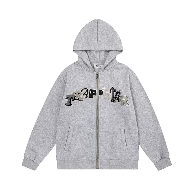 Trapstar Style Autumn/Winter Camo Patchwork Full-Zip Hoodie - Heather Grey Hover Image