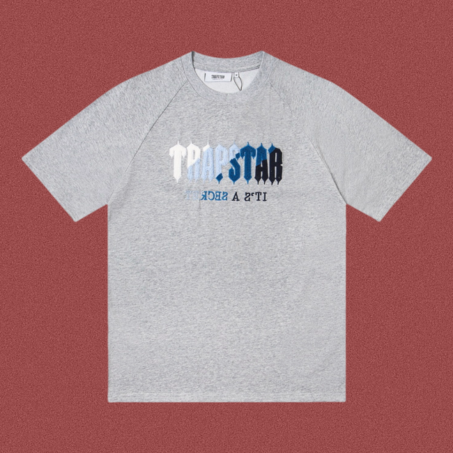 Trapstar Gothic Gradient Logo Tee - Heather Grey/Blue Hover Image
