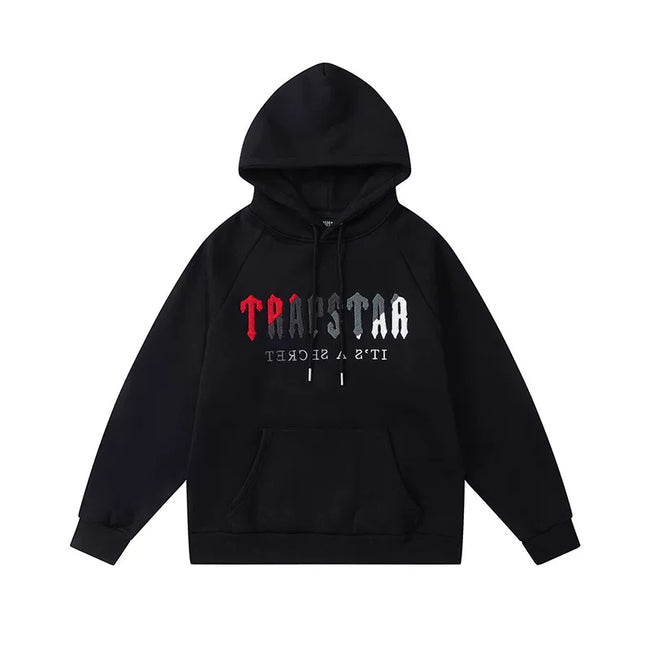 Trapstar Style Autumn/Winter Red-Black-White Gradient Hoodie - Black Hover Image