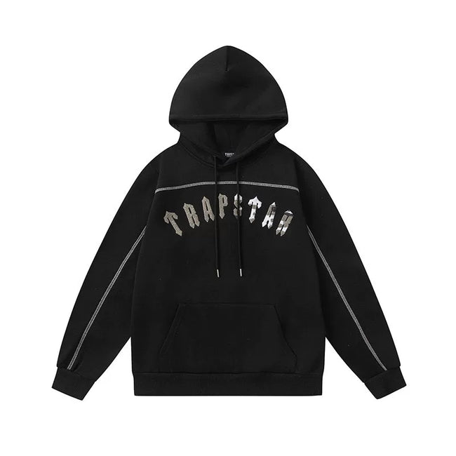 Trapstar Style Autumn/Winter Camo-Mix Arch Logo Hoodie - Black Hover Image