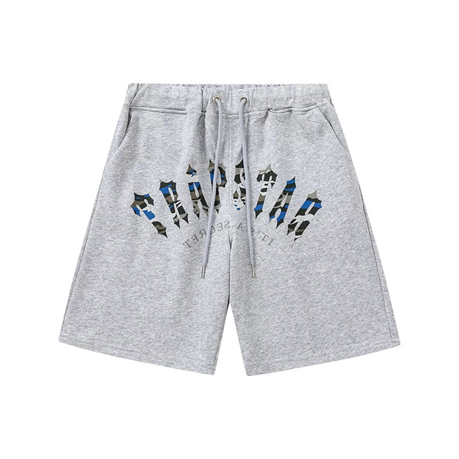 Trapstar Blue Camo Arch Logo Gothic Sweat Shorts - Grey Hover Image