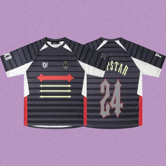 Trapstar Horizontal Stripe Football Jersey - Black/White/Red Hover Image