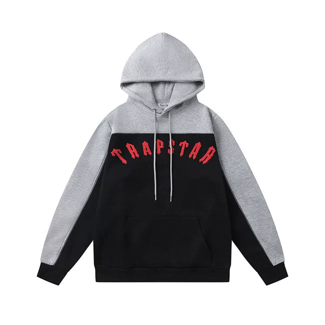 Trapstar Style Autumn/Winter Colorblock Red Logo Hoodie - Black/Grey Hover Image